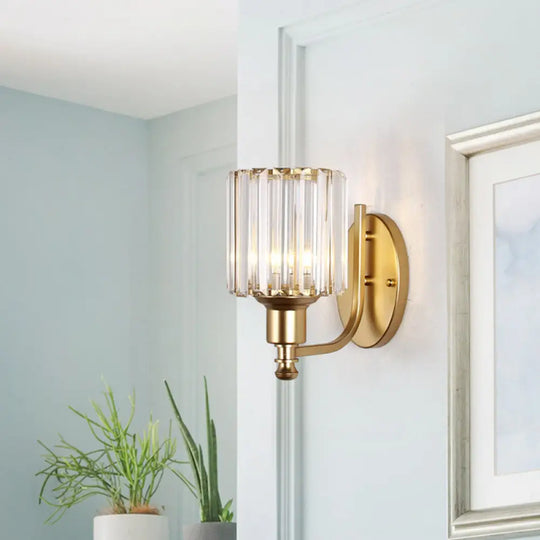 Gold Wall Lamp With Prismatic Crystal Shade - Postmodern Style / C