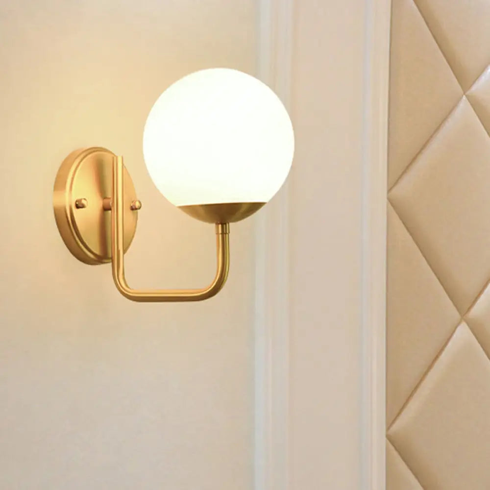 Gold Wall Light Sconce With White Glass Shade - Single Head Simple Design Ideal For Corridors