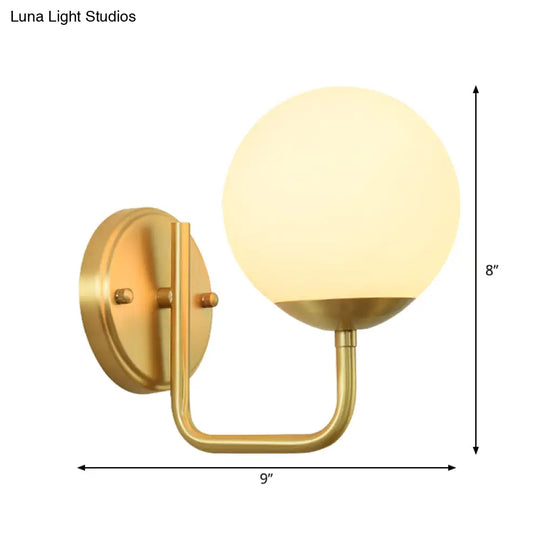 Gold Wall Light Sconce With White Glass Shade - Single Head Simple Design Ideal For Corridors