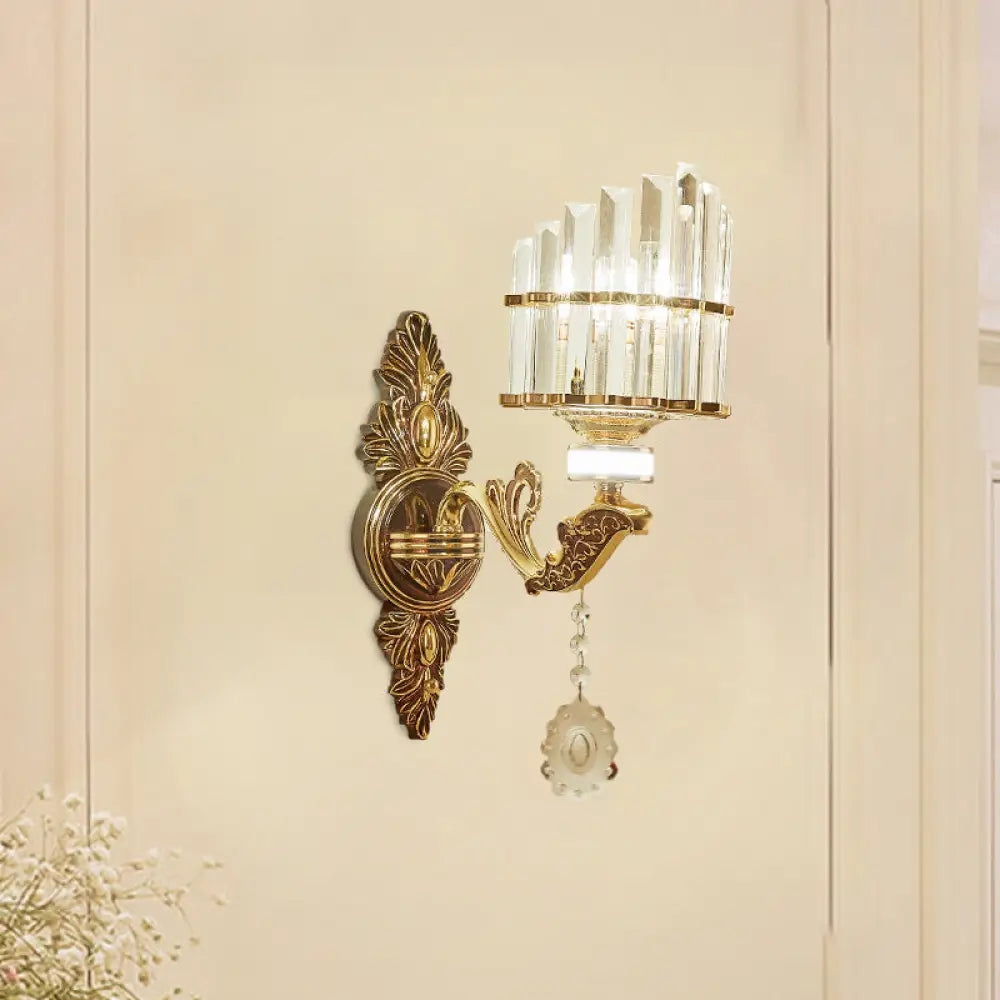 Gold Wall Mount Light Arc Sconce Lamp For Corners - Modern Crystal Block Fixture 1 /