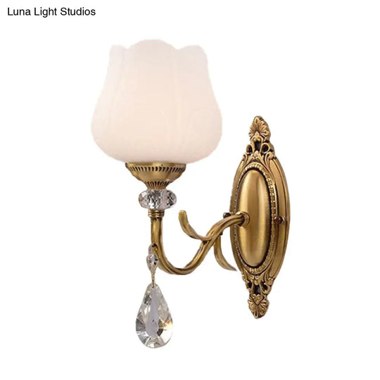 Gold Wall Mounted Crystal Prism Blossom Lamp - Traditional Bedroom Sconce Light Fixture (1/2 Bulbs)