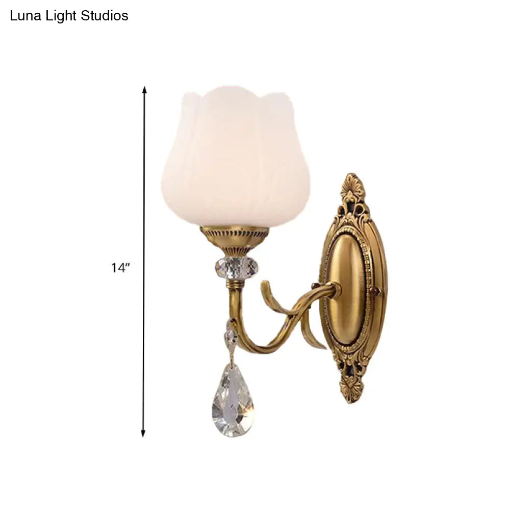 Gold Wall Mounted Crystal Prism Blossom Lamp - Traditional Bedroom Sconce Light Fixture (1/2 Bulbs)