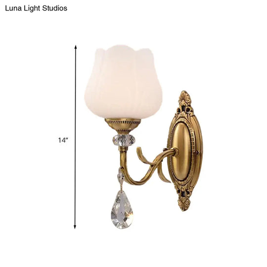 Gold Wall Mounted Crystal Prism Blossom Lamp - Traditional Bedroom Sconce Light Fixture (1/2 Bulbs)