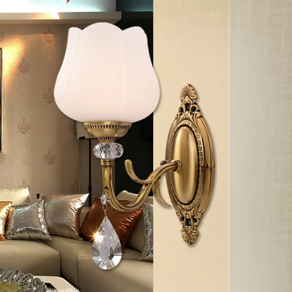 Gold Wall Mounted Crystal Prism Blossom Lamp - Traditional Bedroom Sconce Light Fixture (1/2 Bulbs)