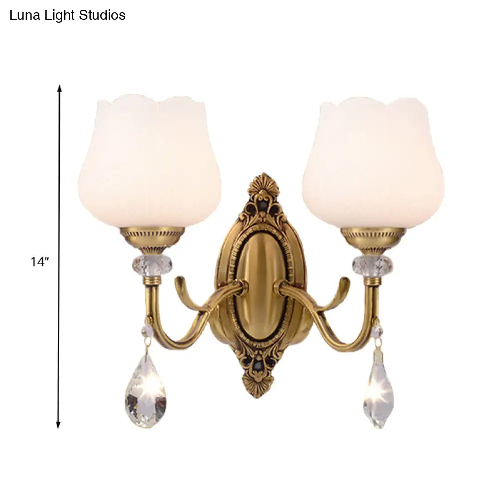 Gold Wall Mounted Crystal Prism Blossom Lamp - Traditional Bedroom Sconce Light Fixture (1/2 Bulbs)