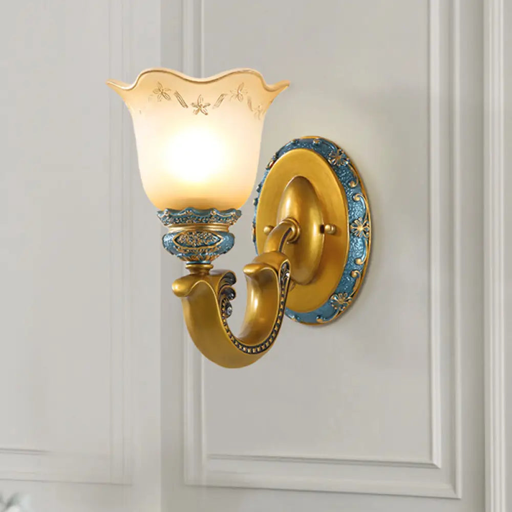 Gold Wall Mounted Lamp Antique Opal Glass Sconce Light Fixture 1 /