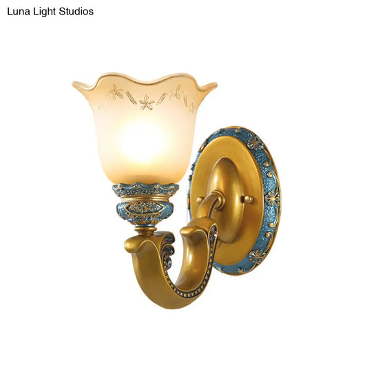 Gold Wall Mounted Lamp Antique Opal Glass Sconce Light Fixture