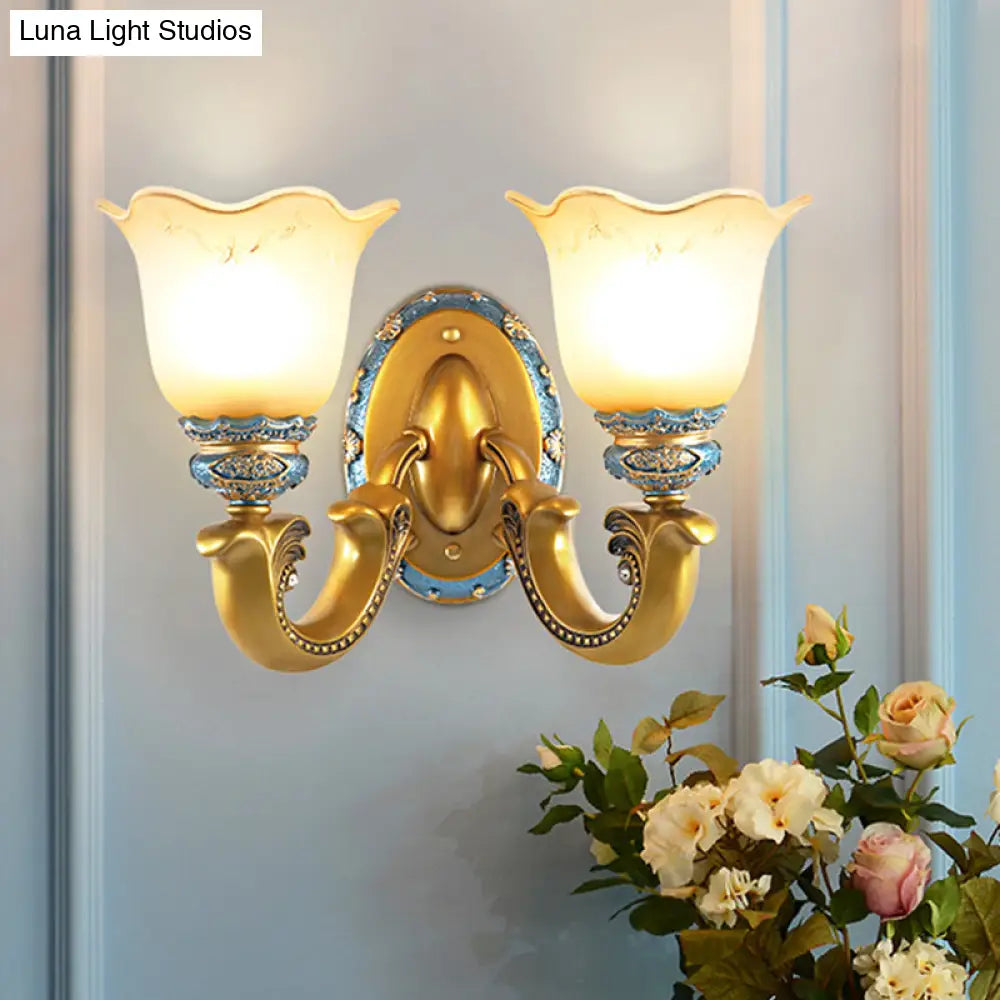 Gold Wall Mounted Lamp Antique Opal Glass Sconce Light Fixture