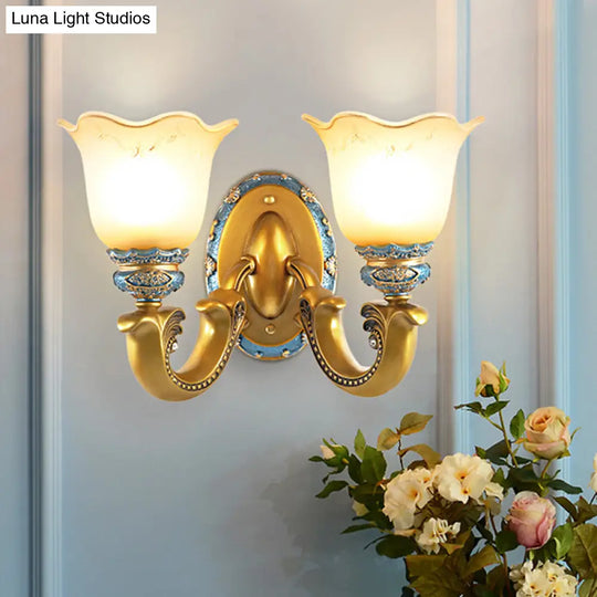 Gold Wall Mounted Lamp Antique Opal Glass Sconce Light Fixture