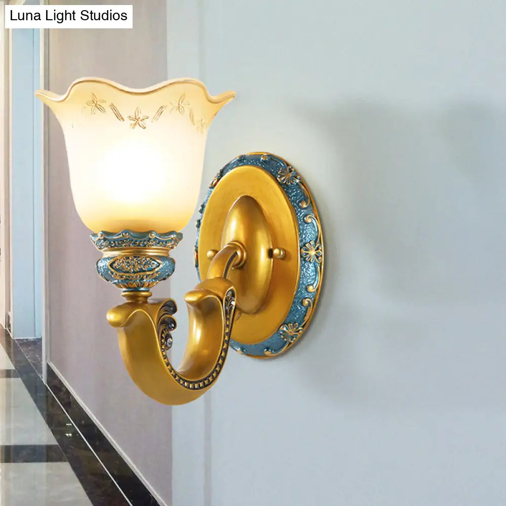 Gold Wall Mounted Lamp Antique Opal Glass Sconce Light Fixture