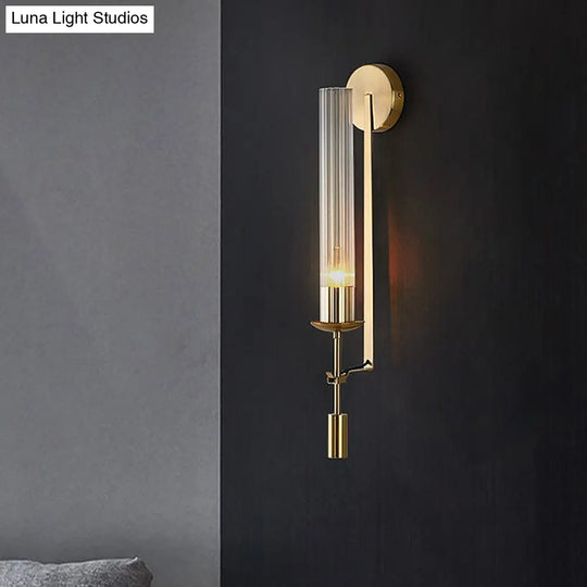 Gold Wall Sconce With Clear Glass Shade For Modern Bathroom