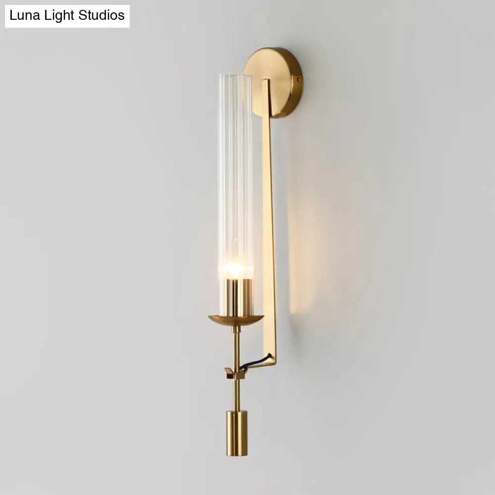 Gold Wall Sconce With Clear Glass Shade For Modern Bathroom