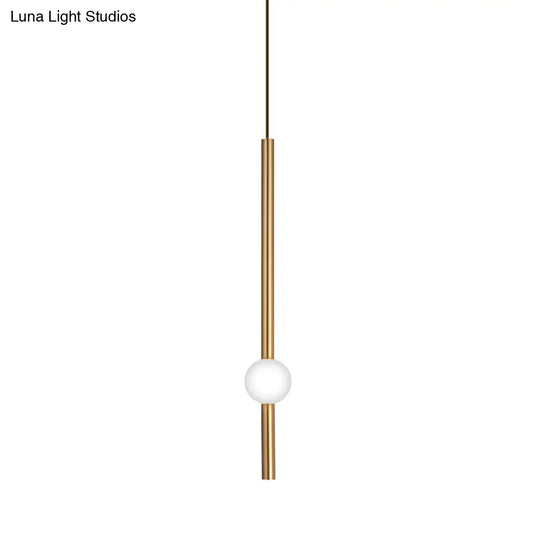 Gold And White Glass Flute Pendant Light- Single Head Stairway Fixture