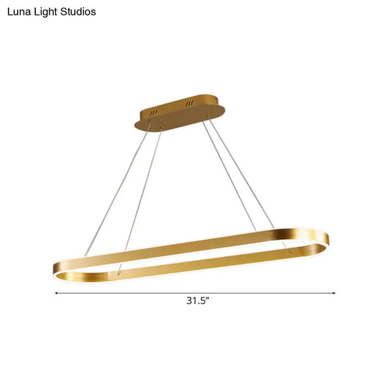 Minimalist Oval Led Ceiling Light In Gold/White - 31.5/39/47 Width Warm/White For Island