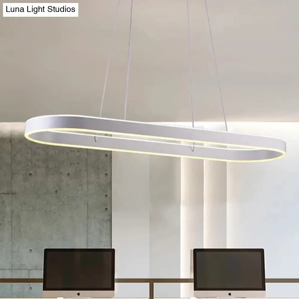 Minimalist Oval Led Ceiling Light In Gold/White - 31.5/39/47 Width Warm/White For Island