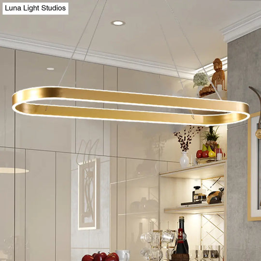 Minimalist Oval Led Ceiling Light In Gold/White - 31.5/39/47 Width Warm/White For Island