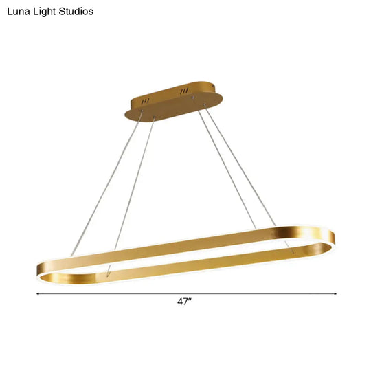 Minimalist Oval Led Ceiling Light In Gold/White - 31.5/39/47 Width Warm/White For Island