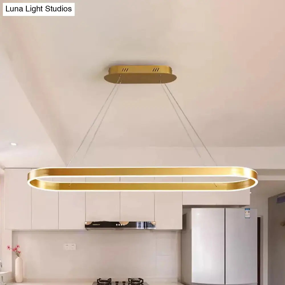 Minimalist Oval Led Ceiling Light In Gold/White - 31.5/39/47 Width Warm/White For Island