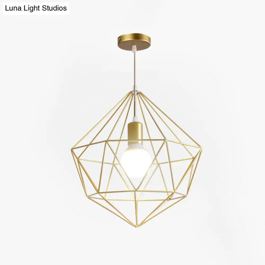 Nordic Style Gold Metal Wire Cage Pendant Light For Dining Room Ceiling / Bell
