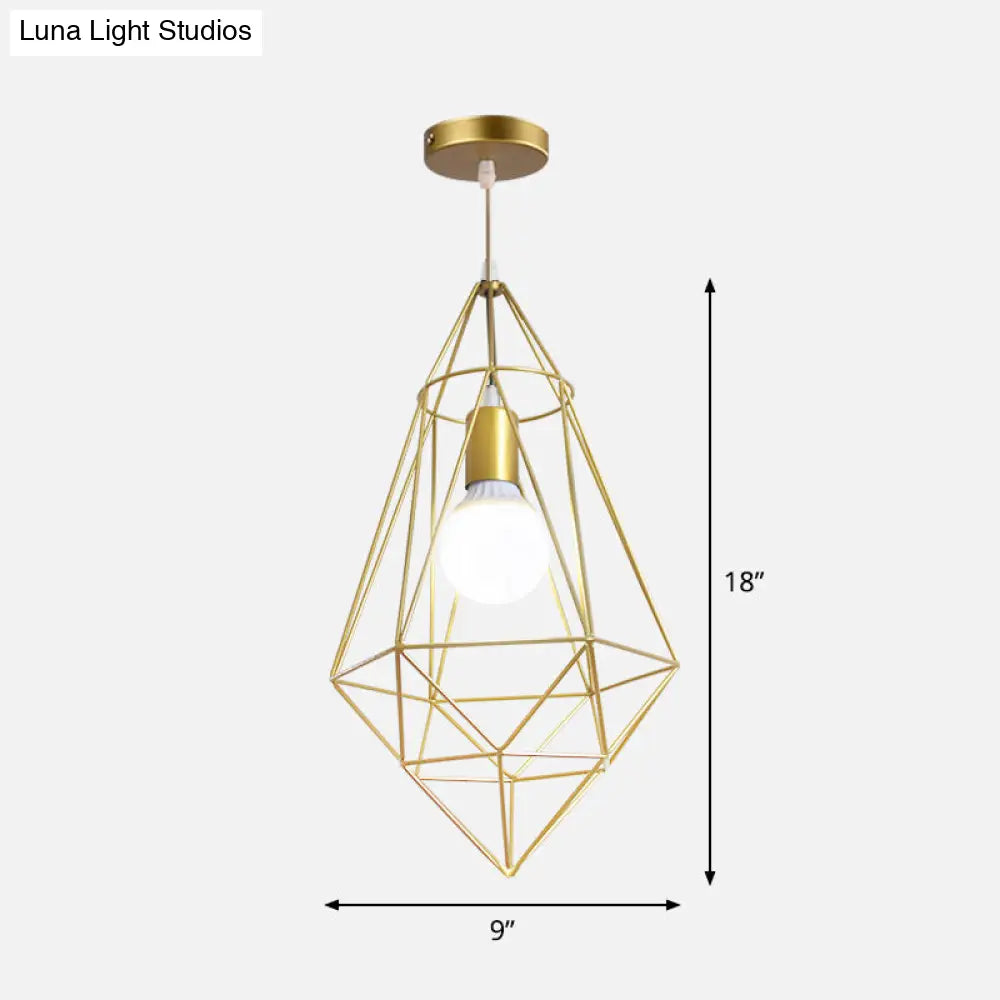 Nordic Style Gold Metal Wire Cage Pendant Light For Dining Room Ceiling