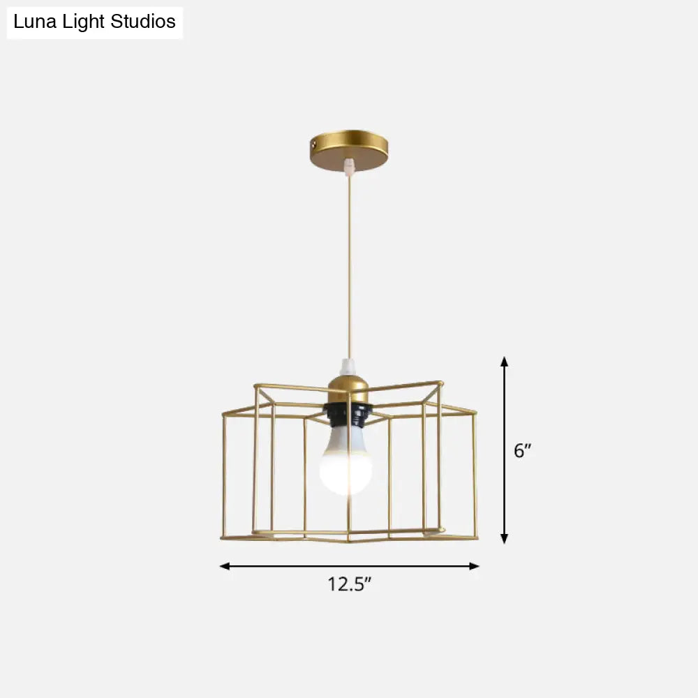 Gold Wire Cage Pendant Light - Nordic Style Ceiling Lamp For Dining Room