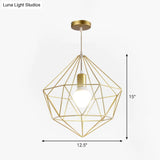Gold Wire Cage Pendant Light - Nordic Style Ceiling Lamp For Dining Room