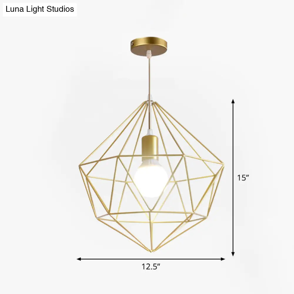 Gold Wire Cage Pendant Light - Nordic Style Ceiling Lamp For Dining Room