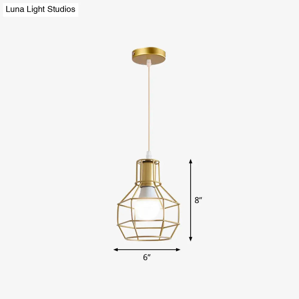 Gold Wire Cage Pendant Light - Nordic Style Ceiling Lamp For Dining Room