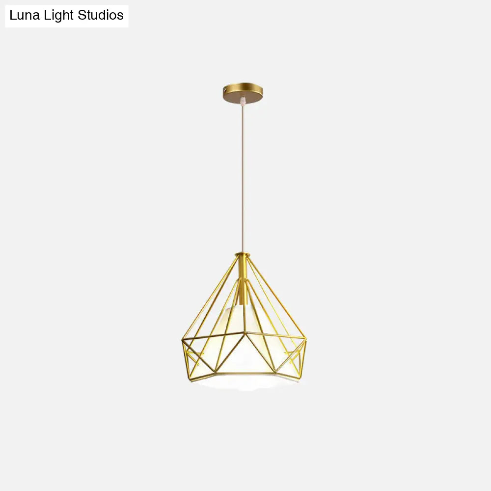 Nordic Style Gold Metal Wire Cage Pendant Light For Dining Room Ceiling / Triangle
