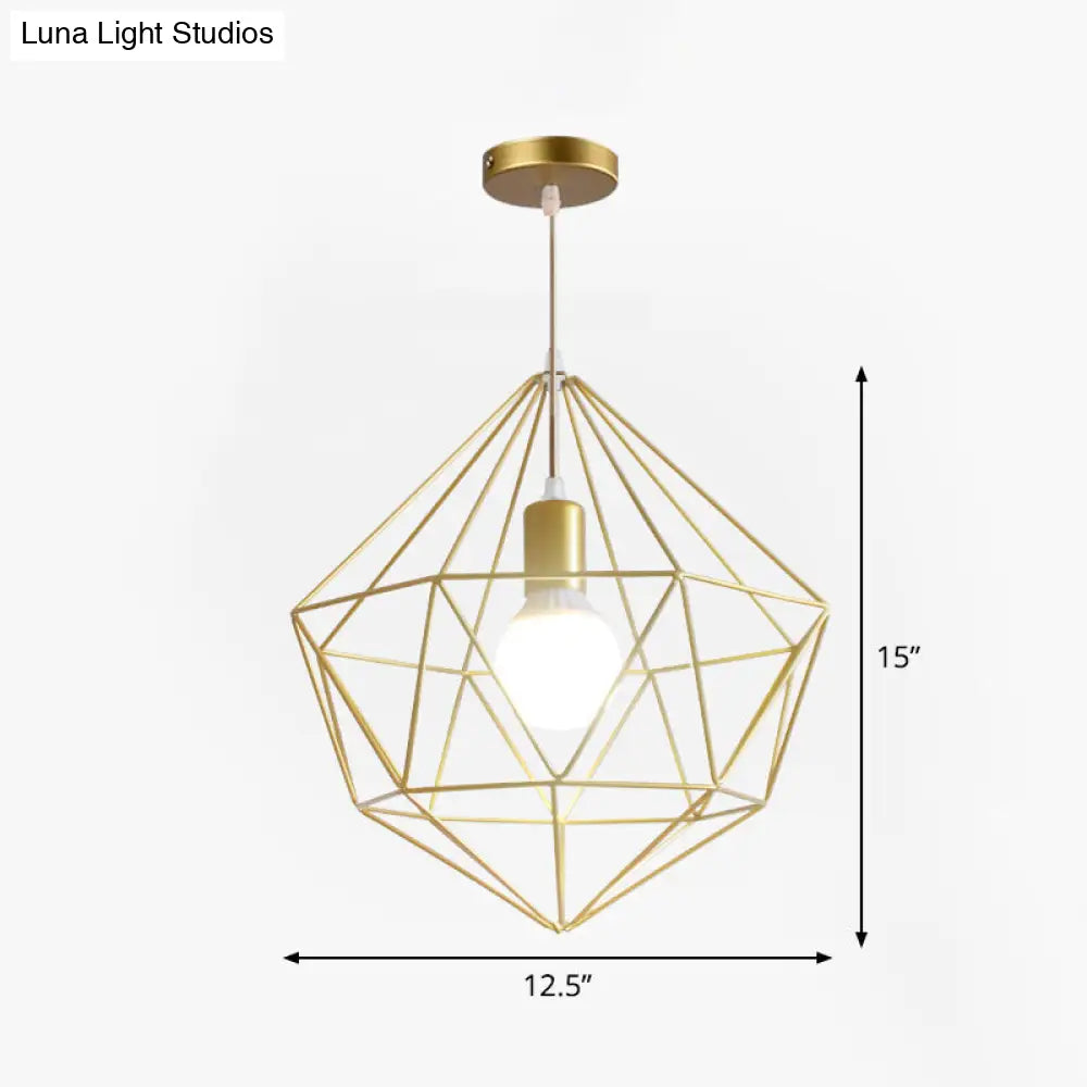 Nordic Style Gold Metal Wire Cage Pendant Light For Dining Room Ceiling