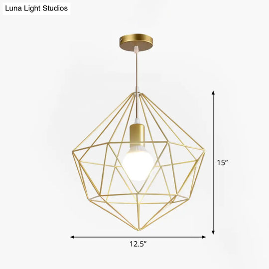 Nordic Style Gold Metal Wire Cage Pendant Light For Dining Room Ceiling