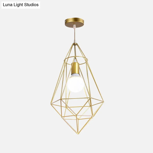 Nordic Style Gold Metal Wire Cage Pendant Light For Dining Room Ceiling / Long Cone