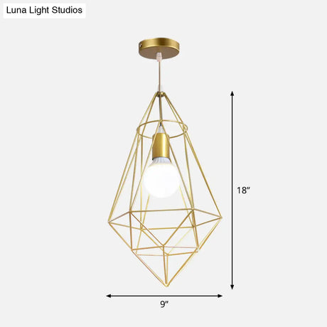 Gold Wire Cage Pendant Light - Nordic Style Ceiling Lamp For Dining Room