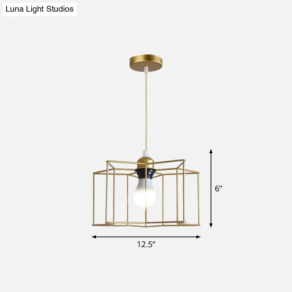 Nordic Style Gold Metal Wire Cage Pendant Light For Dining Room Ceiling