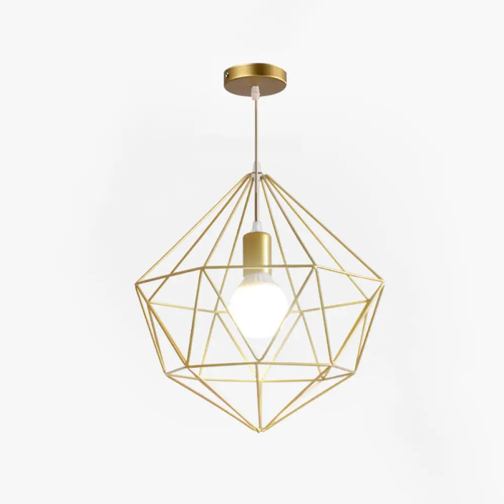 Gold Wire Cage Pendant Light - Nordic Style Ceiling Lamp For Dining Room / Bell