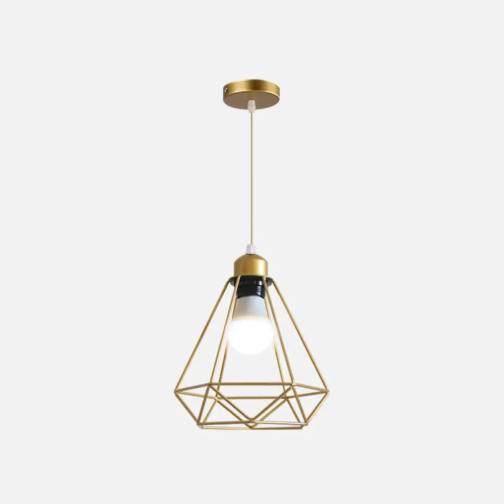 Gold Wire Cage Pendant Light - Nordic Style Ceiling Lamp For Dining Room / Bottle