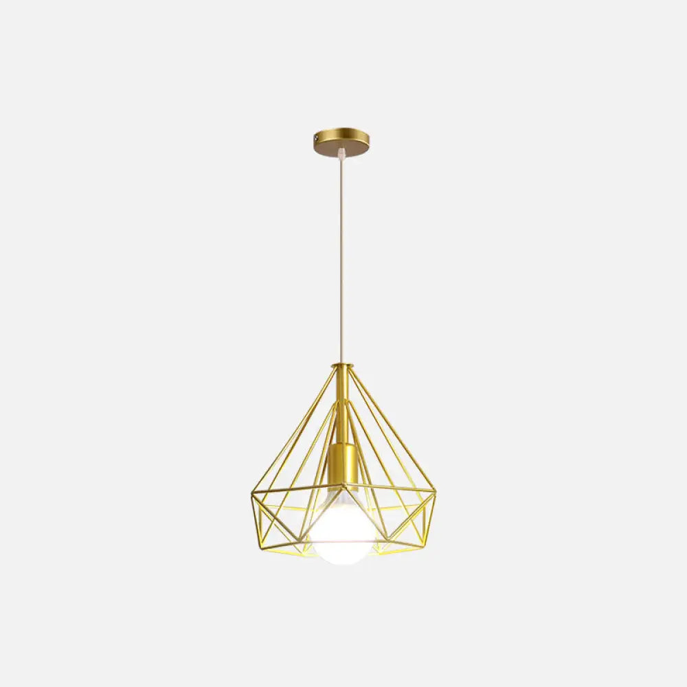 Gold Wire Cage Pendant Light - Nordic Style Ceiling Lamp For Dining Room / Cone