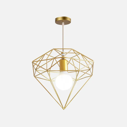 Gold Wire Cage Pendant Light - Nordic Style Ceiling Lamp For Dining Room / Diamond