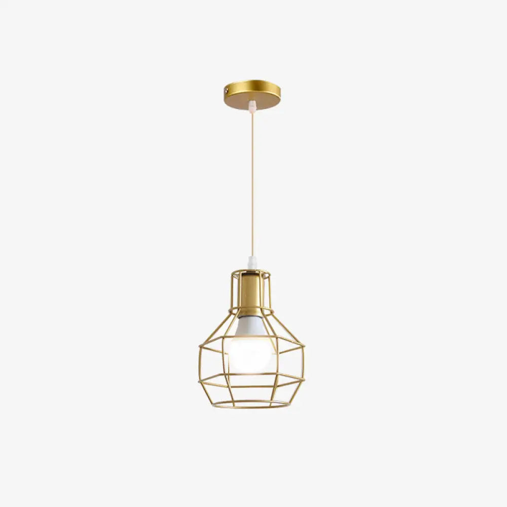 Gold Wire Cage Pendant Light - Nordic Style Ceiling Lamp For Dining Room / Metal Frame