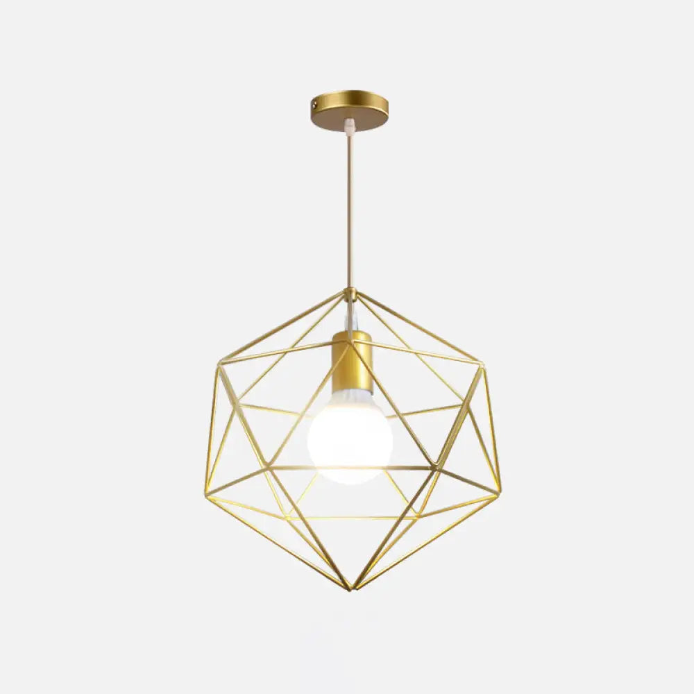 Gold Wire Cage Pendant Light - Nordic Style Ceiling Lamp For Dining Room / Rhombus