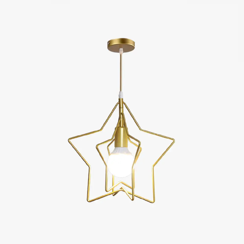 Gold Wire Cage Pendant Light - Nordic Style Ceiling Lamp For Dining Room / Star