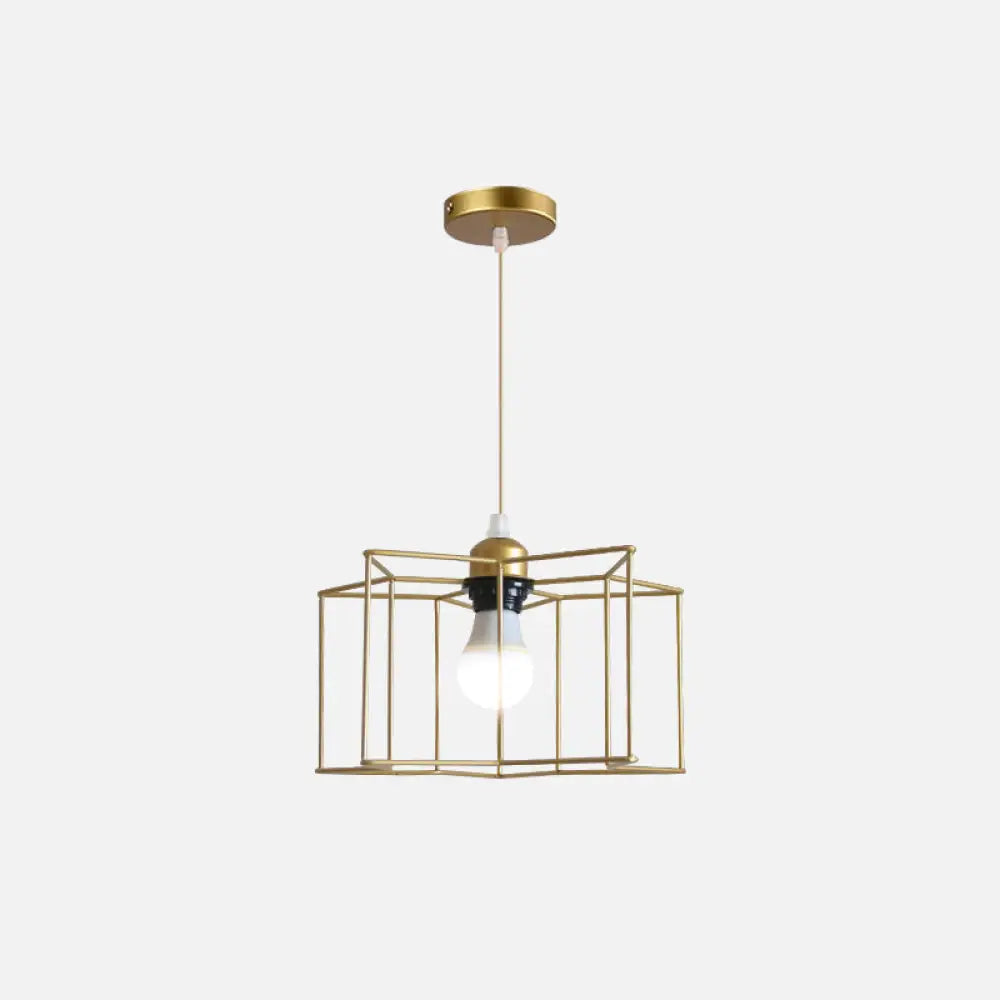 Gold Wire Cage Pendant Light - Nordic Style Ceiling Lamp For Dining Room / Starfish