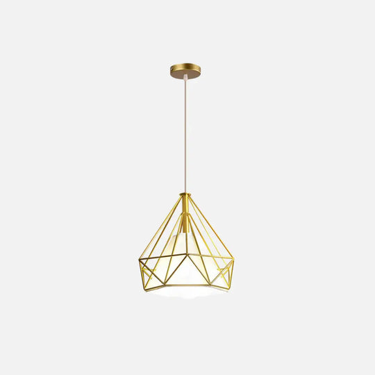 Gold Wire Cage Pendant Light - Nordic Style Ceiling Lamp For Dining Room / Triangle