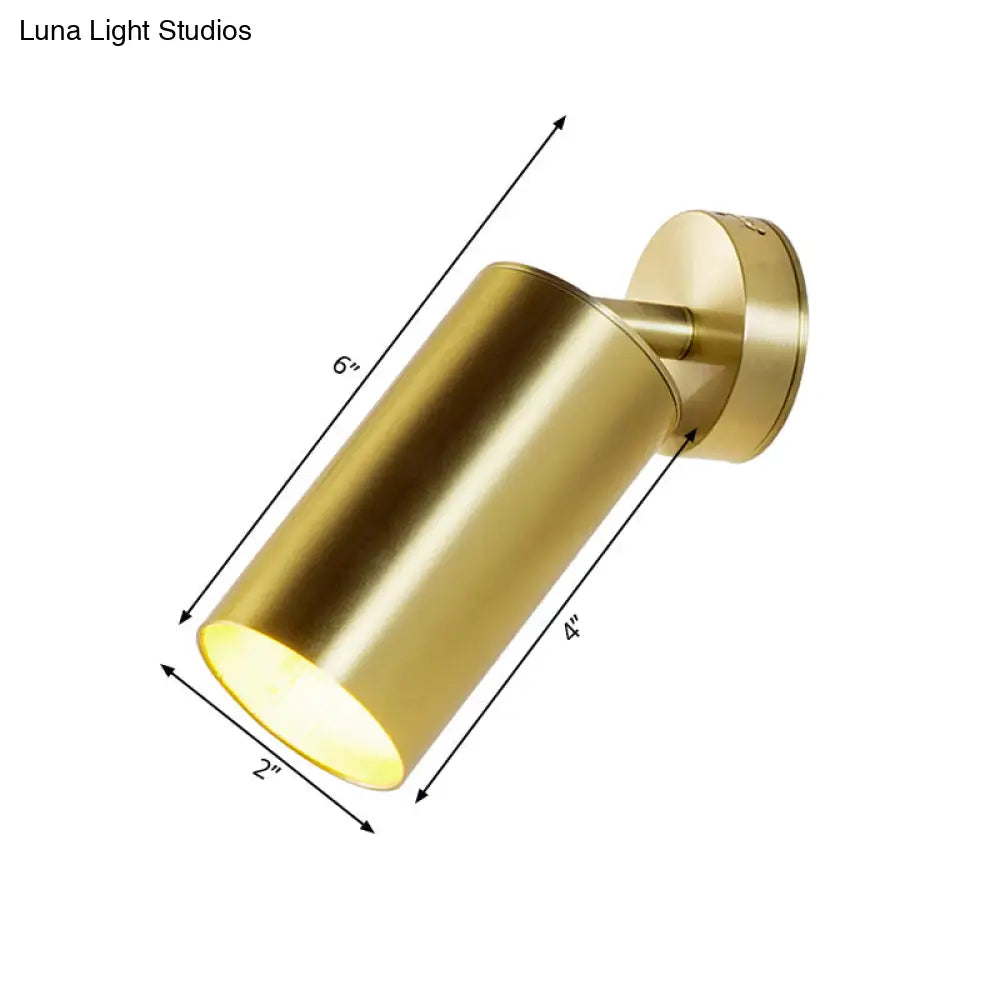 Golden 1-Head Contemporary Wall Sconce With Metallic Cylindrical Surface Mount