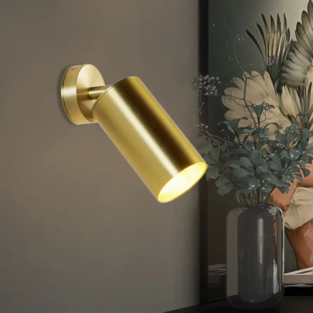 Golden 1-Head Contemporary Wall Sconce With Metallic Cylindrical Surface Mount Gold