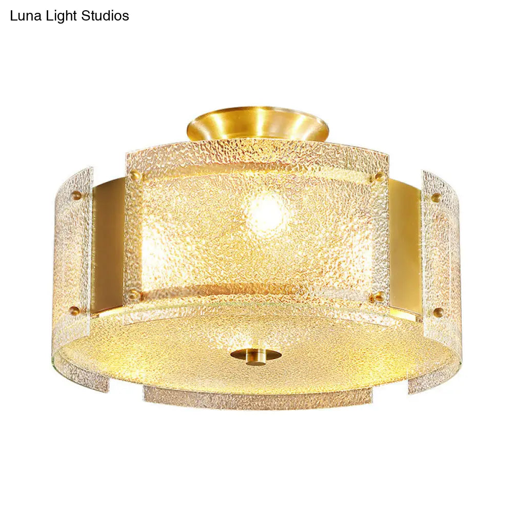 Golden 4 - Light Ceiling Fixture With Water Glass Semi Flush Drum Design