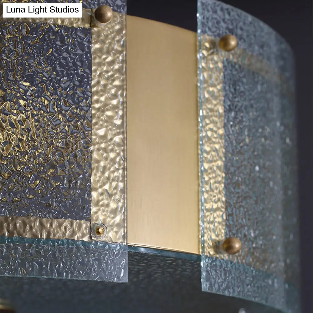 Golden 4-Light Ceiling Fixture With Water Glass Semi Flush Drum Design