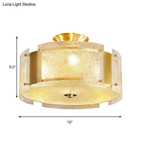 Golden 4 - Light Ceiling Fixture With Water Glass Semi Flush Drum Design