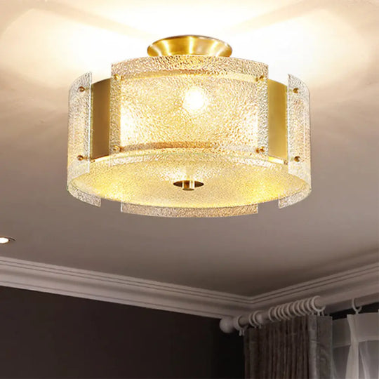 Golden 4 - Light Ceiling Fixture With Water Glass Semi Flush Drum Design Gold