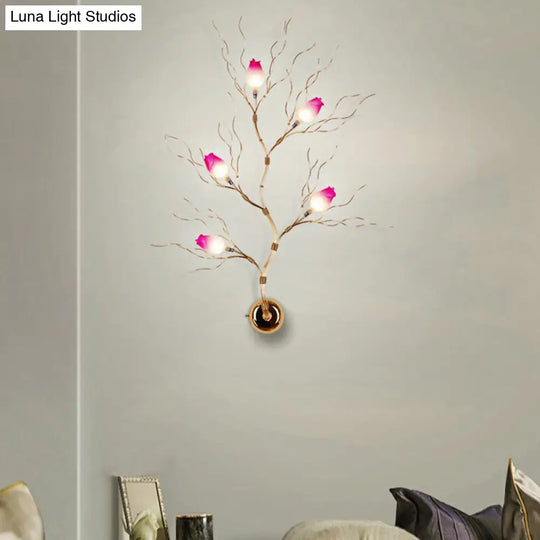 Golden Aluminum Wall Mount Sconce With 5 Artistic Rose Lights For Living Room